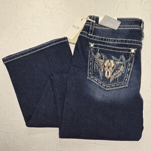 Miss Me Chloe Bootcut Jeans Women 31 Brand New Native Feathers Skull Embroidered